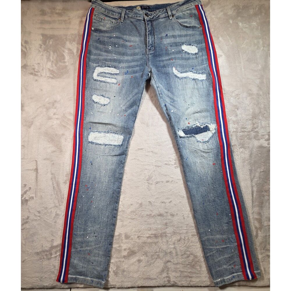 Staple Renown Pigeon Slim Jeans 38 Distressed Stripe Denim